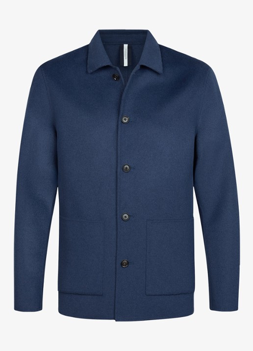 Profuomo Regular fit overshirt van wol met opgestike zakken - voorkant 2 blauw