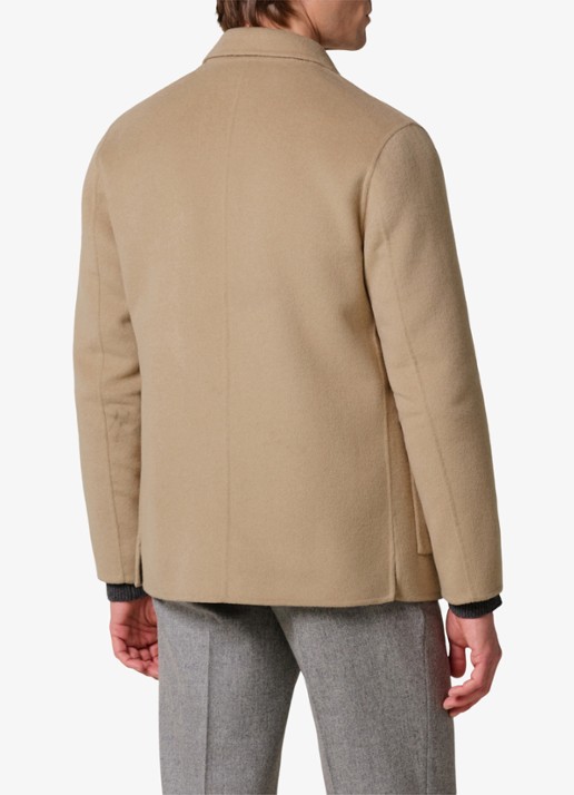 Profuomo Regular fit overshirt van wol met opgestike zakken - achterkant 3 camel