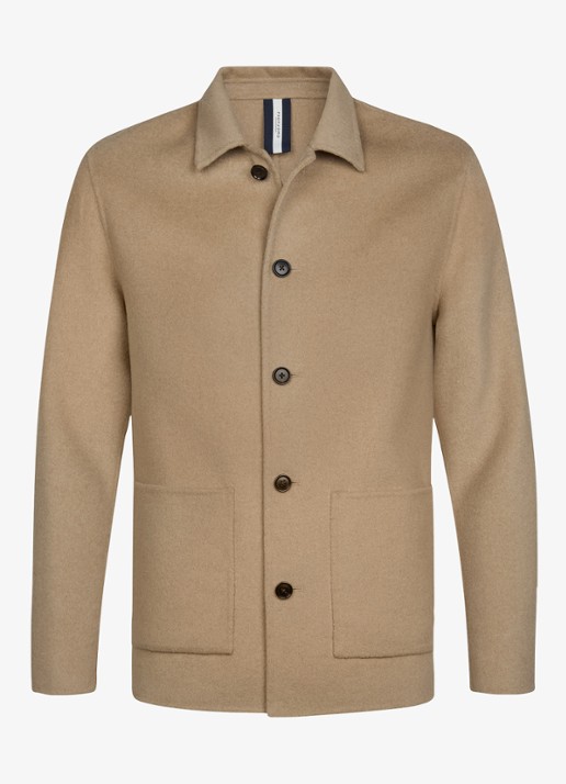 Profuomo Regular fit overshirt van wol met opgestike zakken - voorkant camel