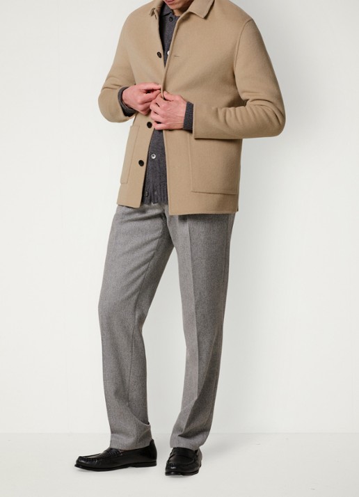 Profuomo Regular fit overshirt van wol met opgestike zakken - voorkant 2 camel