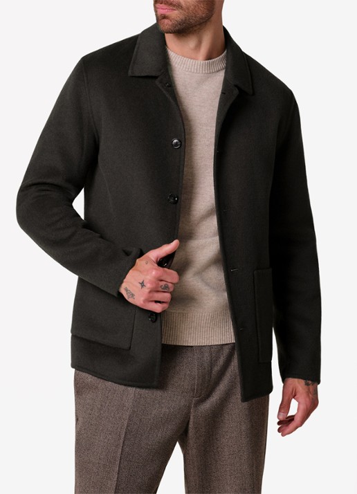 Profuomo Regular fit overshirt van wol met opgestike zakken - detail 3 donkerbruin