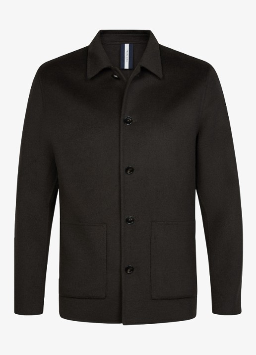 Profuomo Regular fit overshirt van wol met opgestike zakken - voorkant donkerbruin