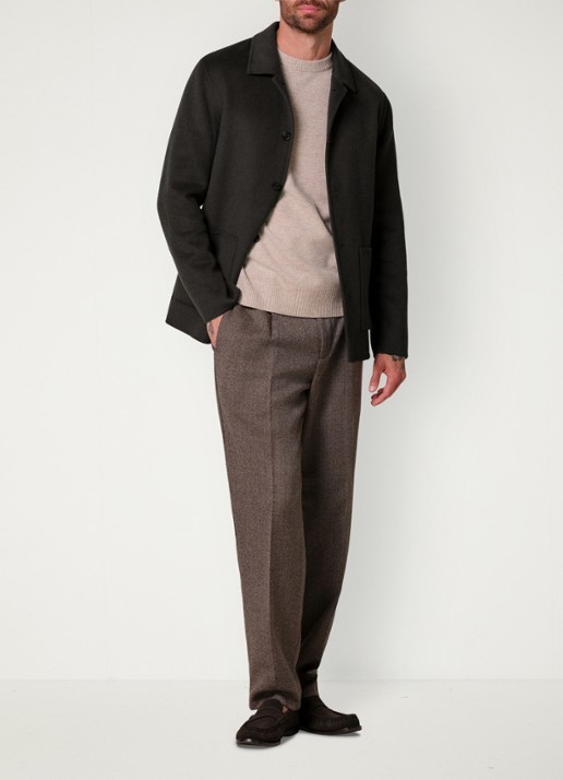 Profuomo Regular fit overshirt van wol met opgestike zakken - voorkant 2 donkerbruin