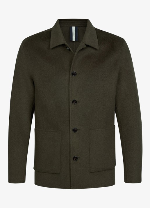 Profuomo Regular fit overshirt van wol met opgestike zakken - voorkant groen