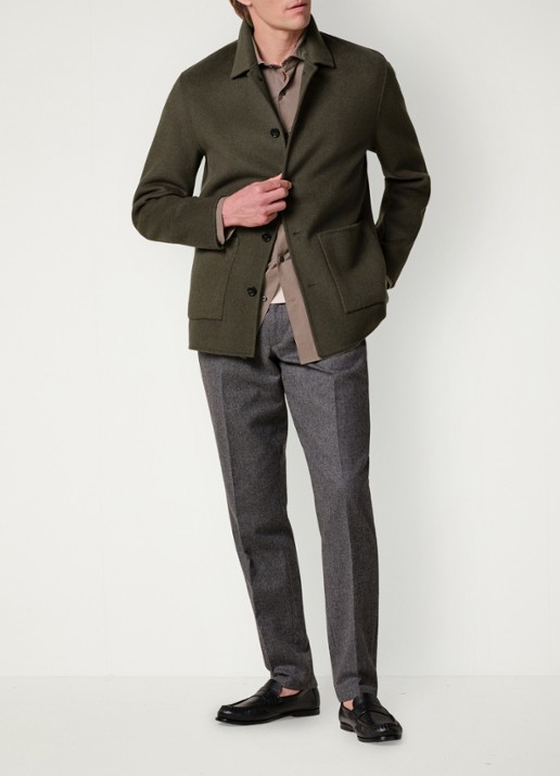 Profuomo Regular fit overshirt van wol met opgestike zakken - voorkant 2 groen