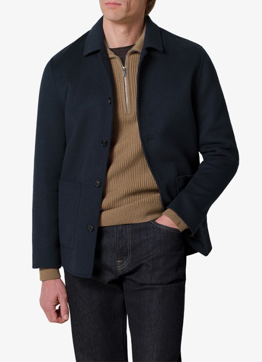 Profuomo Regular fit overshirt van wol met opgestike zakken - detail 4 donkerblauw