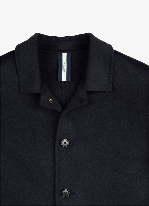 Profuomo Regular fit overshirt van wol met opgestike zakken - detail 5 donkerblauw