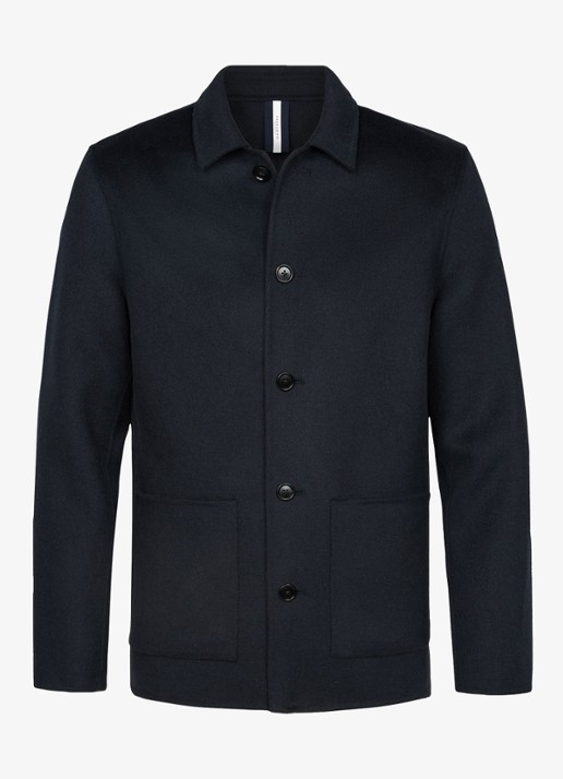 Profuomo Regular fit overshirt van wol met opgestike zakken - voorkant donkerblauw
