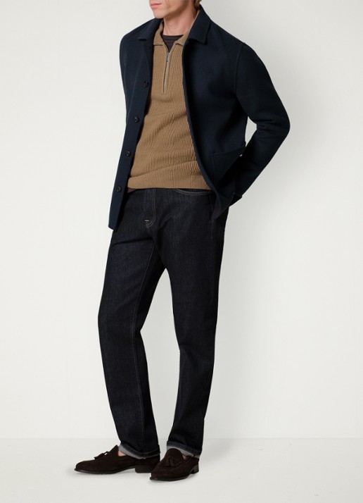 Profuomo Regular fit overshirt van wol met opgestike zakken - voorkant 2 donkerblauw