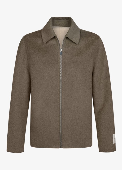 Profuomo Regular fit overshirt van wol - voorkant 2 beige