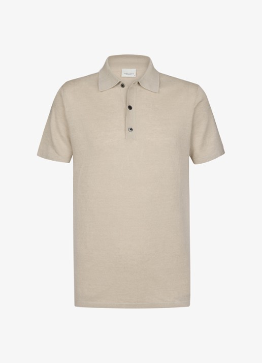 Profuomo Regular fit polo in linnenblend - voorkant beige