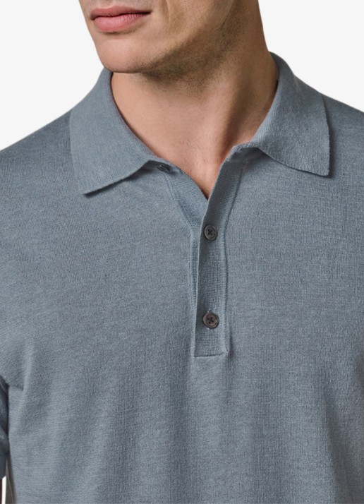 Profuomo Regular fit polo in linnenblend - detail 6 grijsblauw
