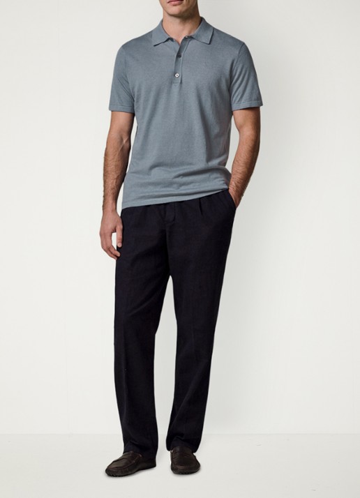 Profuomo Regular fit polo in linnenblend - voorkant 2 grijsblauw