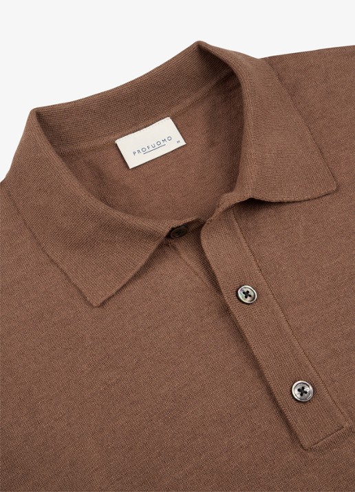 Profuomo Regular fit polo in linnenblend - detail 3 clay
