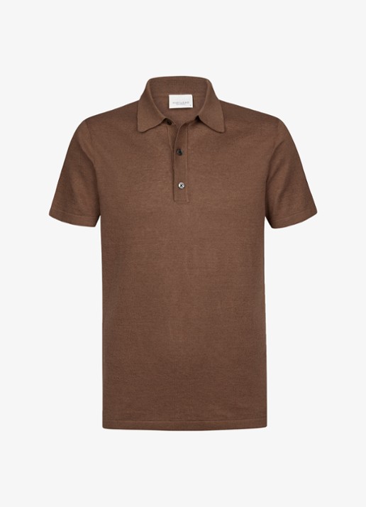 Profuomo Regular fit polo in linnenblend - voorkant 5 clay