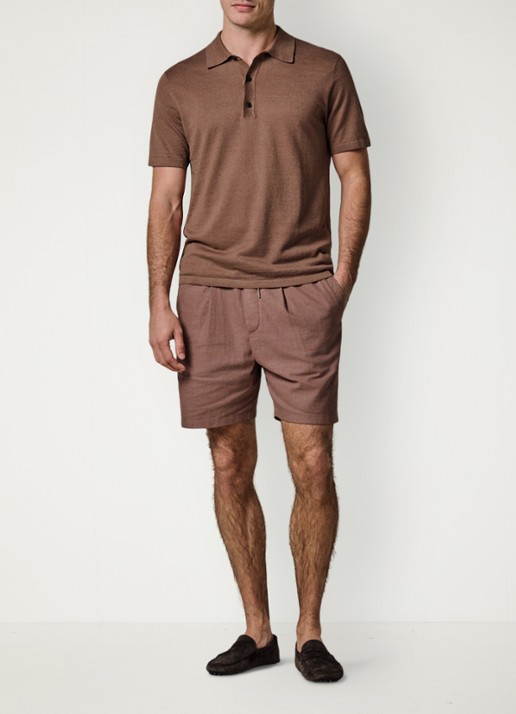 Profuomo Regular fit polo in linnenblend - voorkant 6 clay