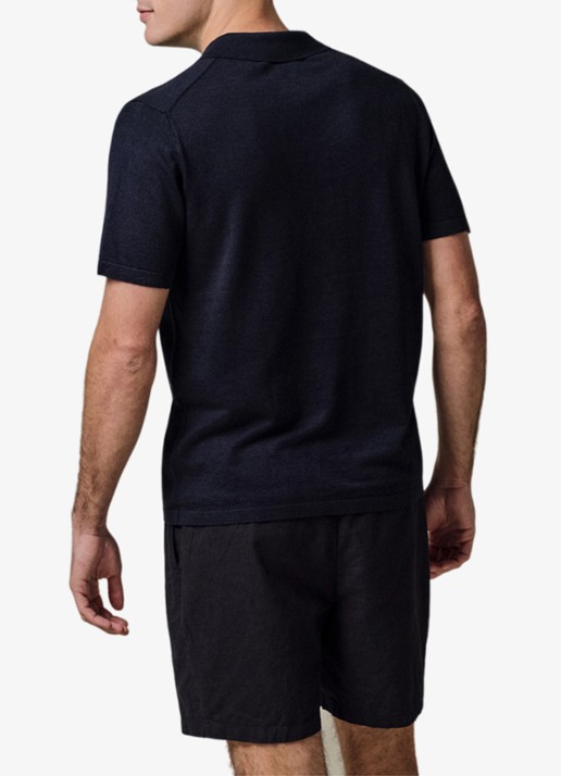 Profuomo Regular fit polo in linnenblend - achterkant 4 blauw