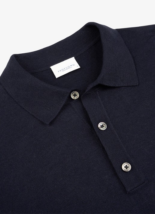 Profuomo Regular fit polo in linnenblend - detail 3 blauw
