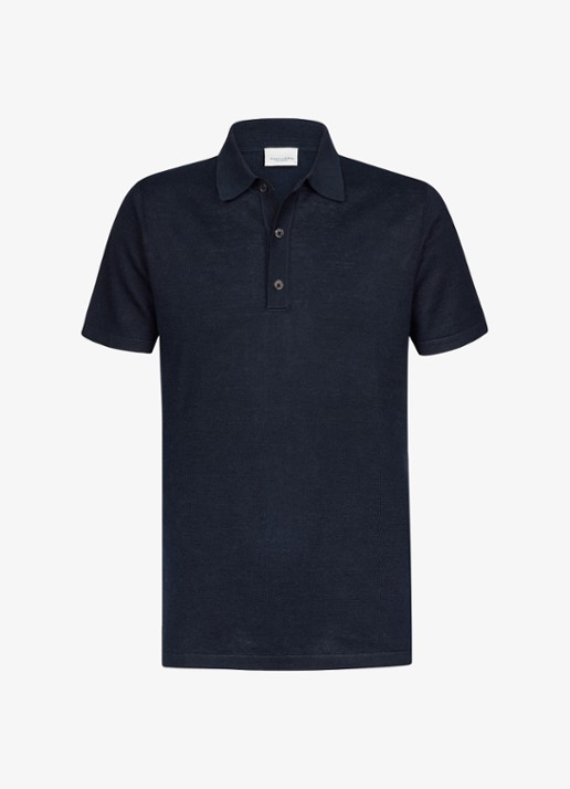 Profuomo Regular fit polo in linnenblend - voorkant 5 blauw