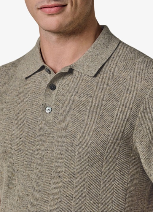 Profuomo Regular fit polo in linnenblend - detail 4 donkerbeige