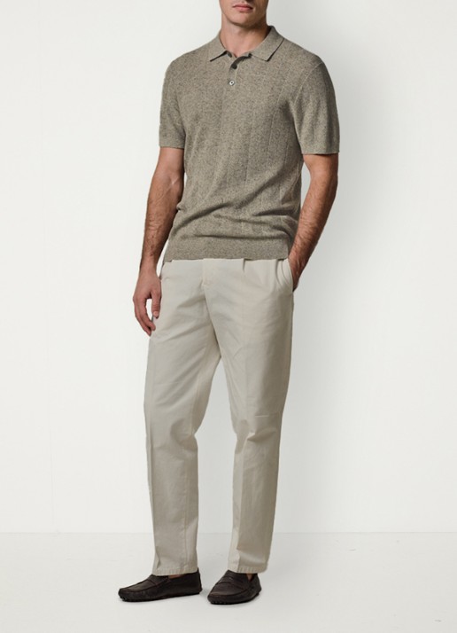 Profuomo Regular fit polo in linnenblend - voorkant 2 donkerbeige