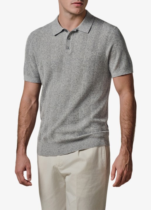 Profuomo Regular fit polo in linnenblend - detail 4 lichtgrijs