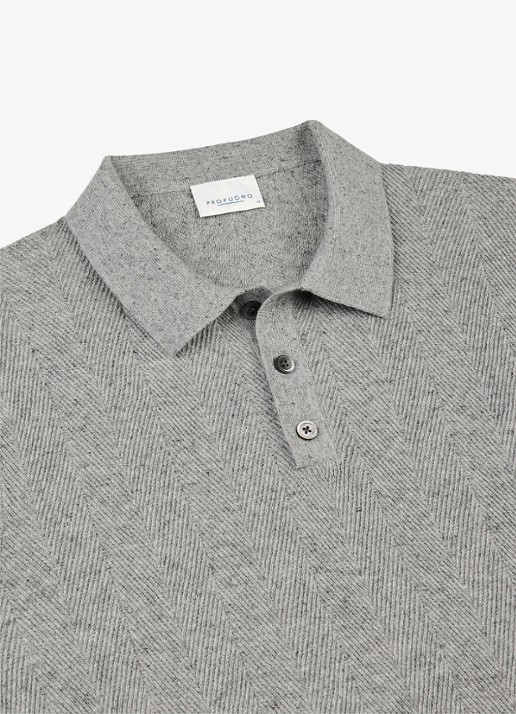 Profuomo Regular fit polo in linnenblend - detail 6 lichtgrijs