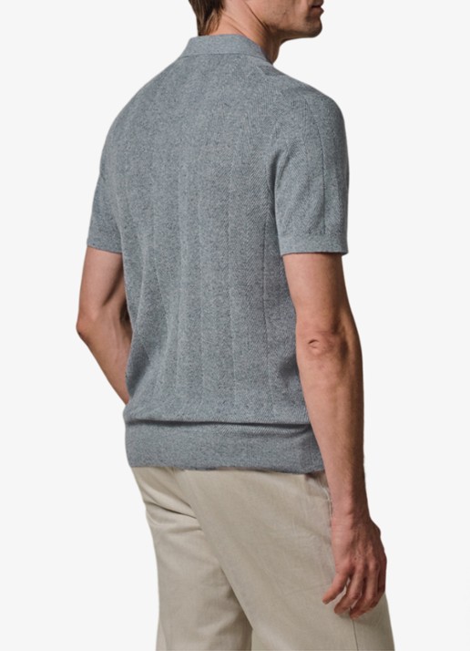 Profuomo Regular fit polo in linnenblend - achterkant 6 blauw