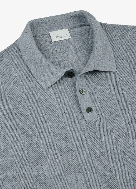 Profuomo Regular fit polo in linnenblend - detail 5 blauw