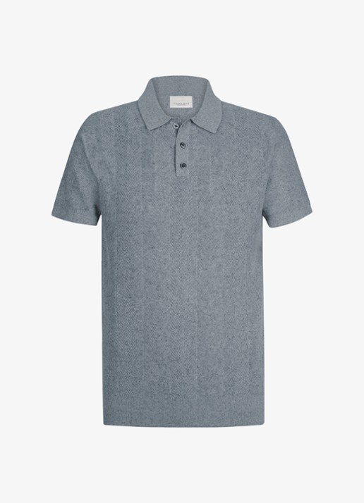 Profuomo Regular fit polo in linnenblend - voorkant blauw