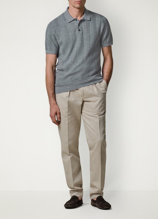 Profuomo Regular fit polo in linnenblend - voorkant 2 blauw