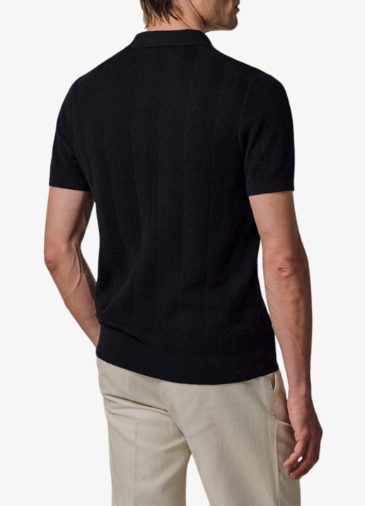 Profuomo Regular fit polo in linnenblend - achterkant 3 donkerblauw