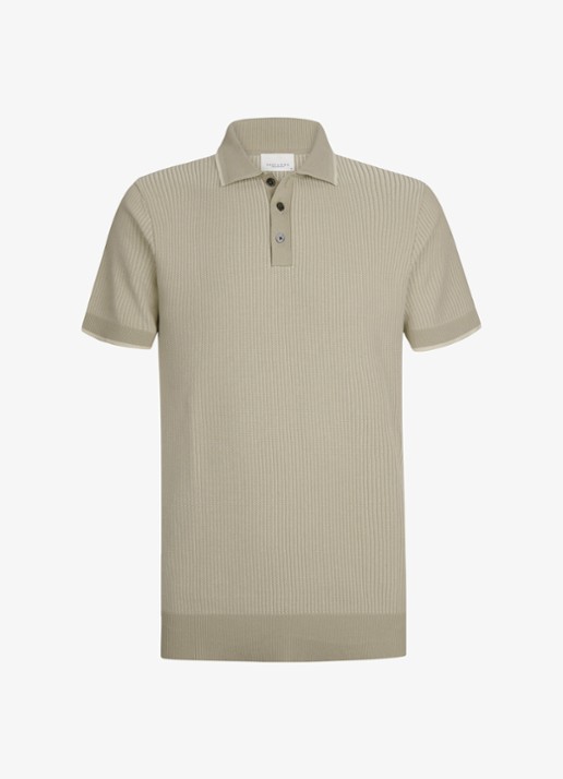 Profuomo Regular fit polo in zijdeblend - voorkant beige