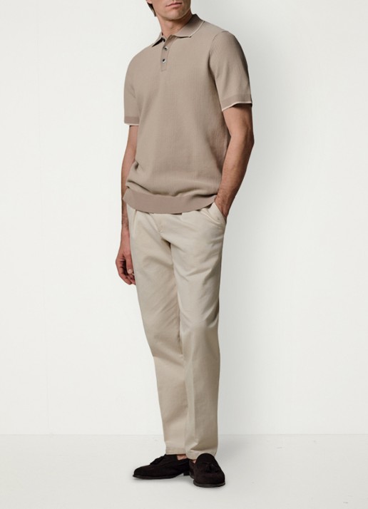 Profuomo Regular fit polo in zijdeblend - voorkant 2 beige