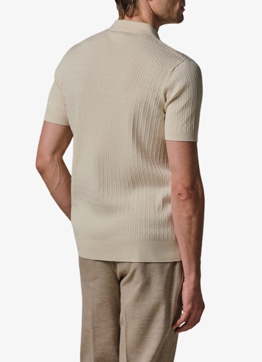 Profuomo Regular fit polo in zijdeblend - achterkant 4 gebroken wit