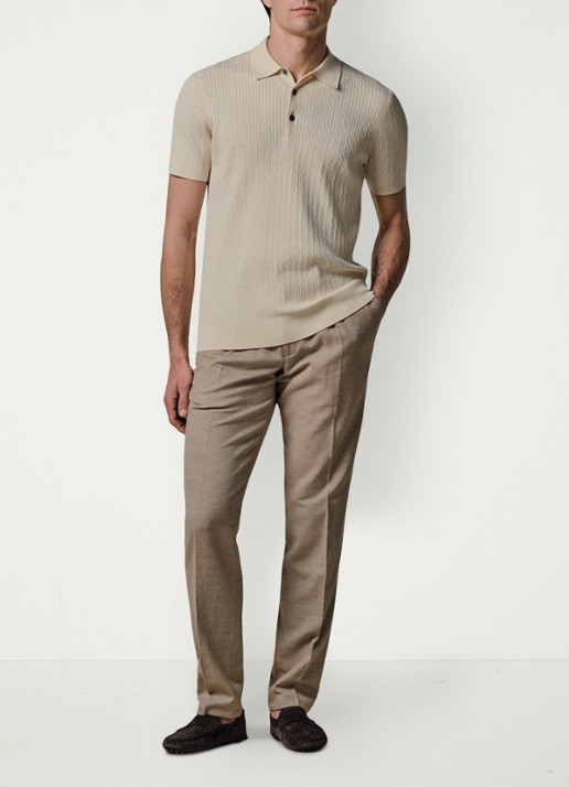 Profuomo Regular fit polo in zijdeblend - voorkant 6 gebroken wit