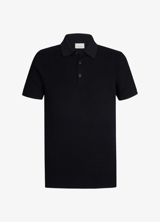 Profuomo Regular fit polo in zijdeblend - voorkant 2 donkerblauw
