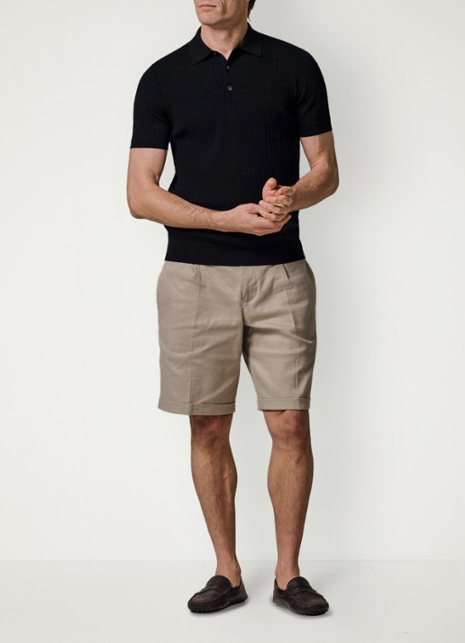 Profuomo Regular fit polo in zijdeblend - voorkant 3 donkerblauw