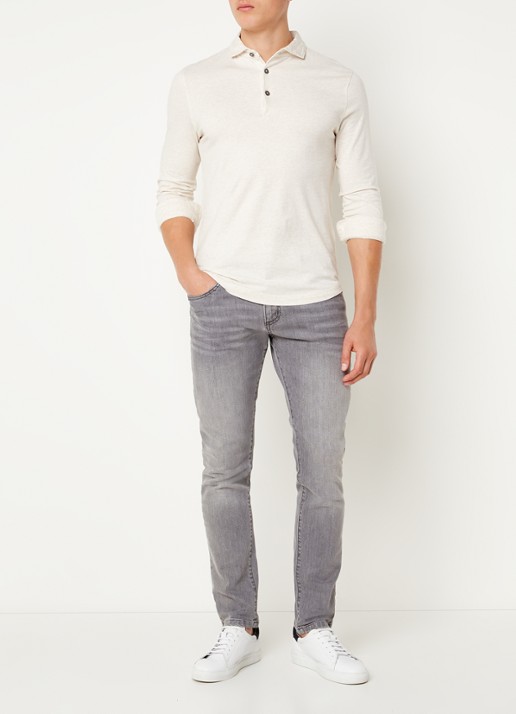 Profuomo Regular fit polo met gemêleerd dessin - voorkant 2 beige
