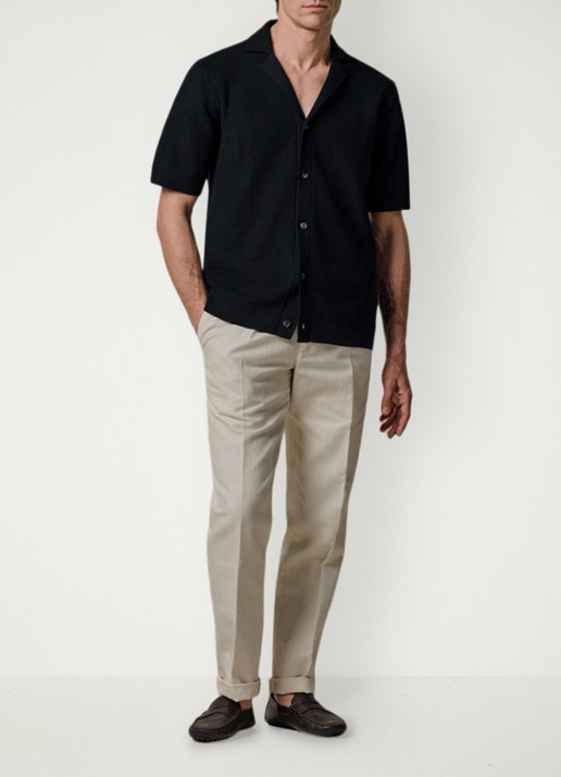 Profuomo Regular fit polo met structuur - voorkant 2 donkerblauw