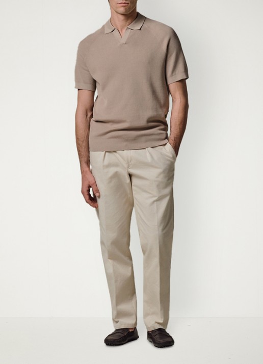 Profuomo Regular fit polo met structuur - voorkant 2 beige