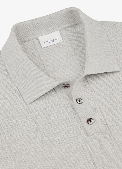 Profuomo Regular fit polo met structuur - detail 3 lichtgrijs