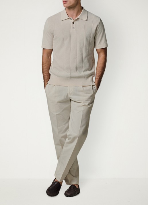 Profuomo Regular fit polo met structuur - voorkant 2 gebroken wit