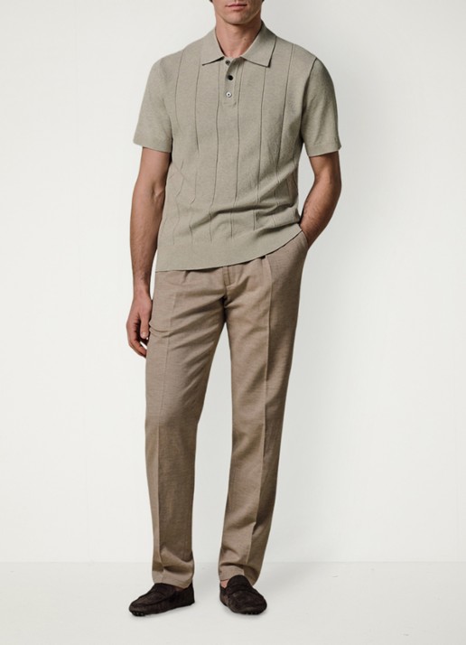 Profuomo Regular fit polo met structuur - voorkant 2 beige