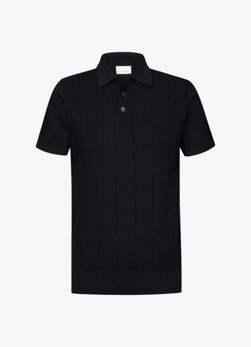 Profuomo Regular fit polo met structuur - voorkant 2 donkerblauw
