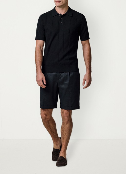 Profuomo Regular fit polo met structuur - voorkant 3 donkerblauw