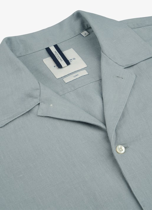 Profuomo Relax fit shirt in linnen - detail 3 blauwgrijs