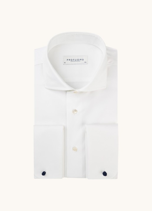 Profuomo Royal Twill No 7 slim fit overhemd met dubbele manchetten - voorkant 6 wit