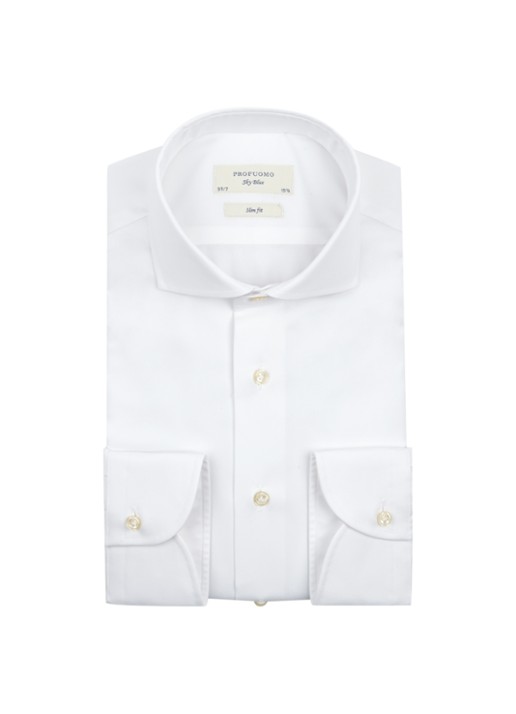 Profuomo Royall Twill No 6 slim fit overhemd met extra lange mouw in wit - voorkant 3 wit