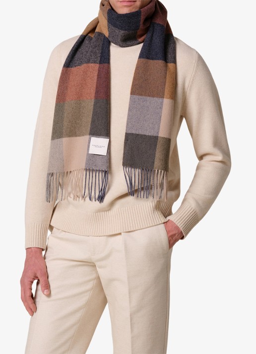 Profuomo Sjaal van lamswol met ruitdessin - detail 3 beige
